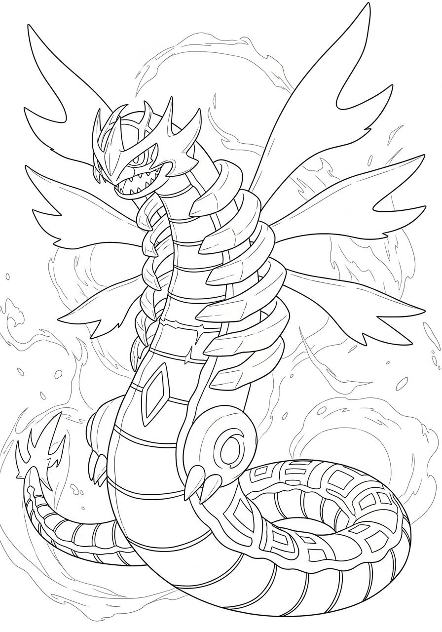 Desenho de Pokémon Dragão com linhas detalhadas para colorir