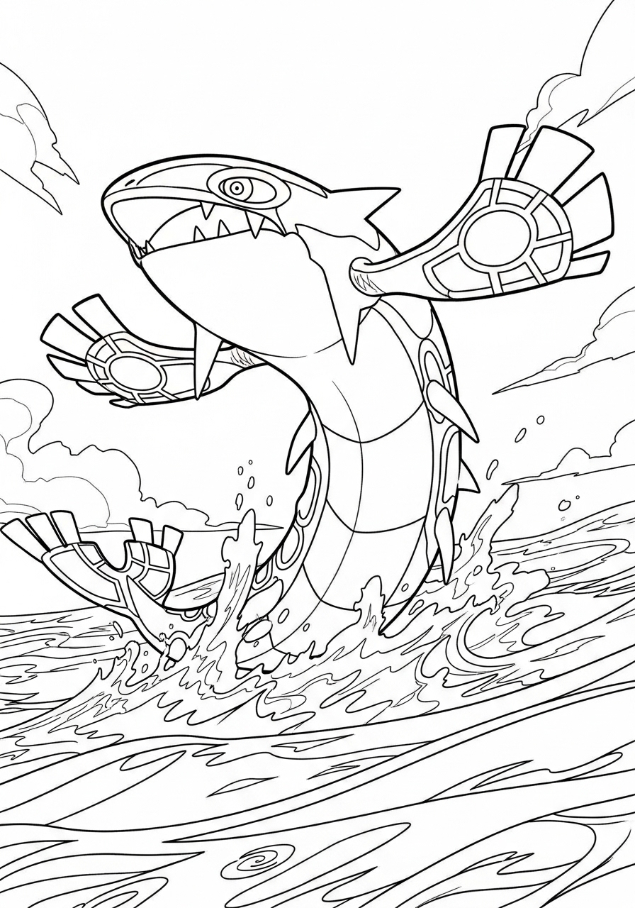 Desenho de Pokémon Kyogre emergindo da água para colorir