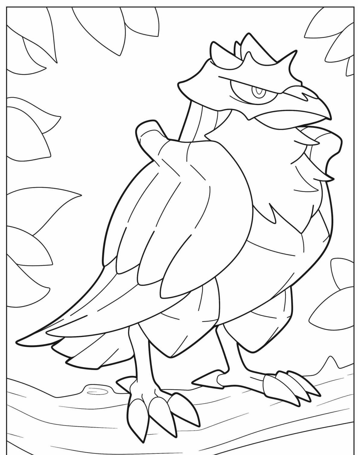 Desenho de Pokémon corvo imponente em árvore para colorir