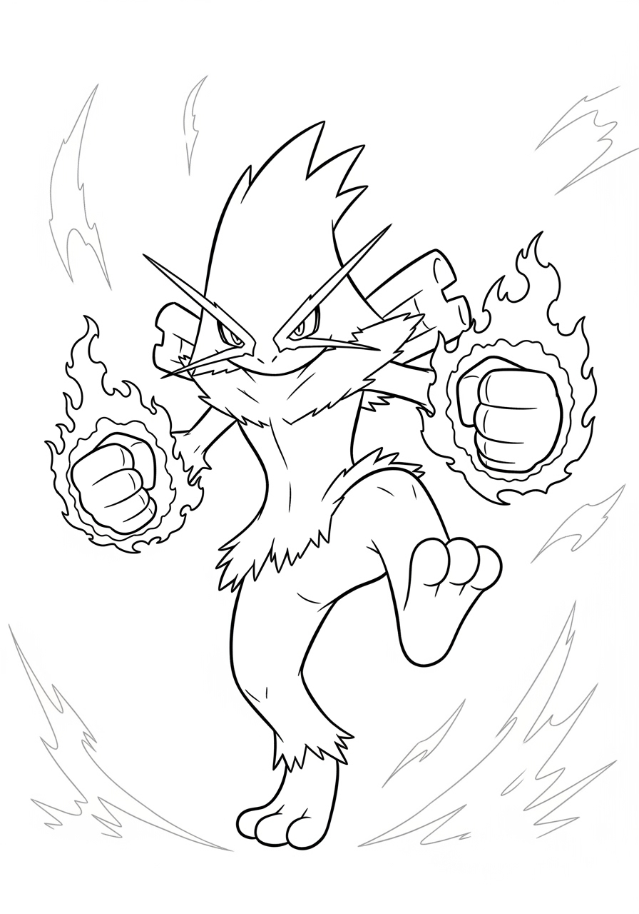 Desenho de Pokémon lutando com poderes de fogo para colorir