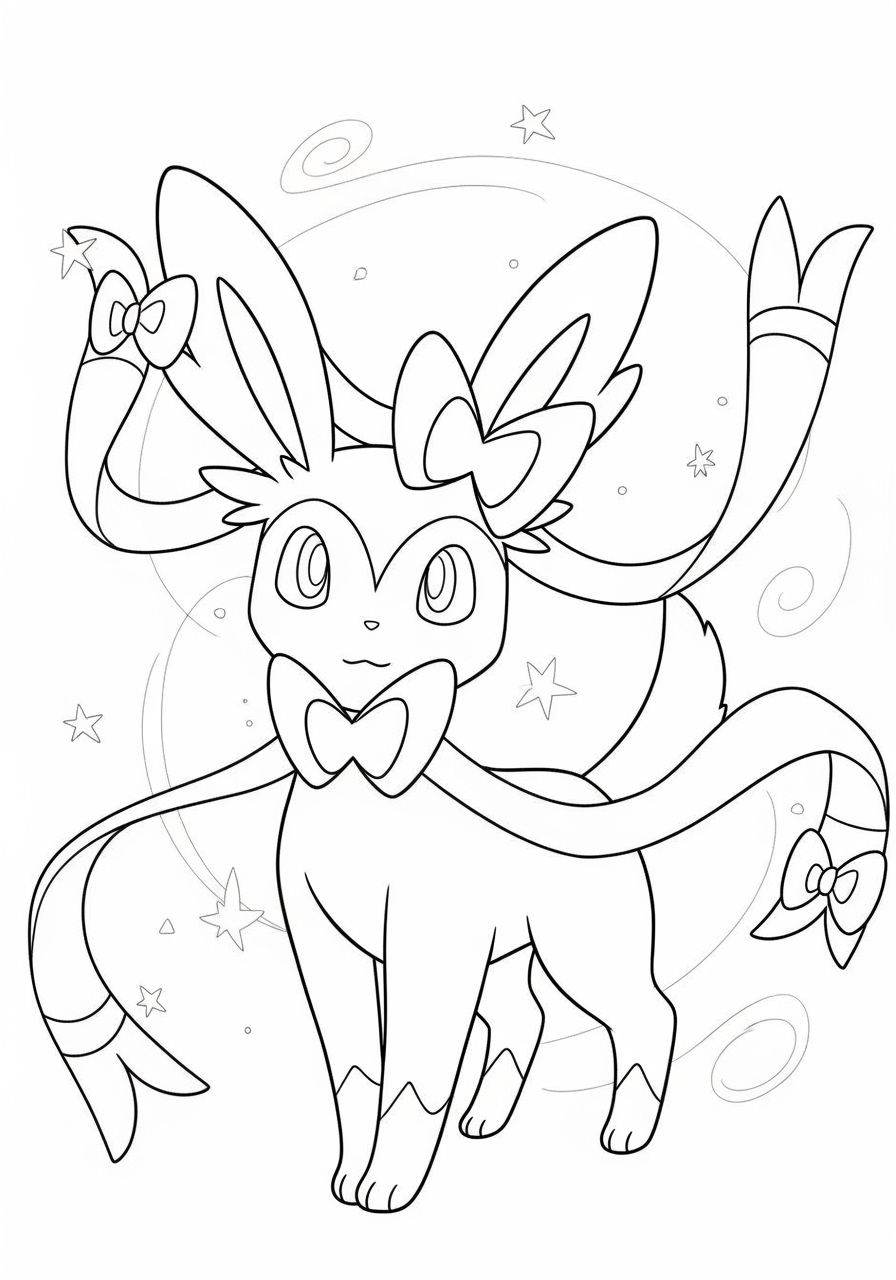 Desenho de Pokémon fofo com Sylveon para colorir