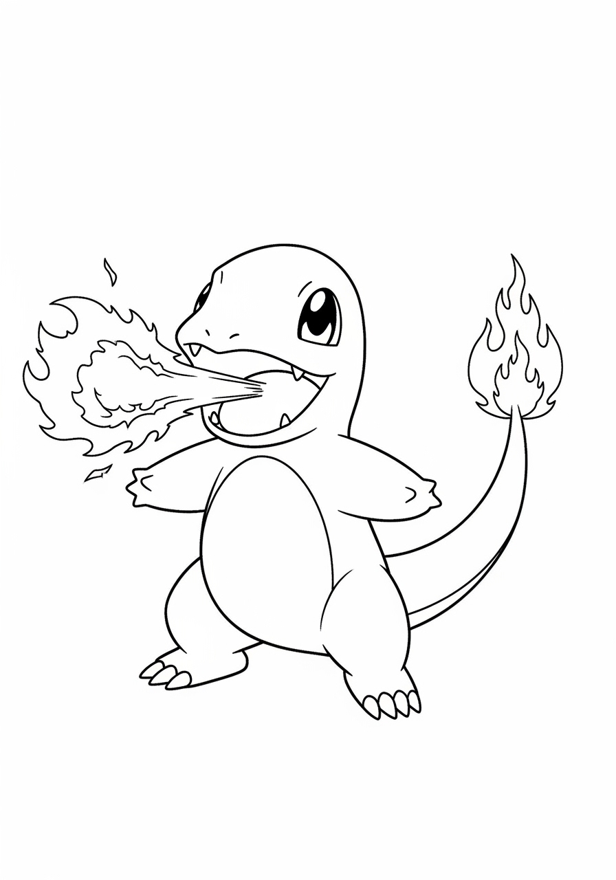 Desenho de Charmander soltando fogo para colorir