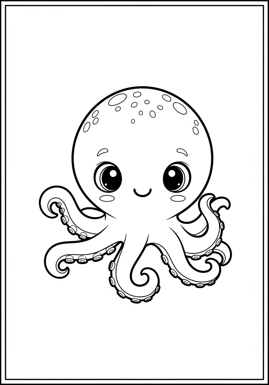 Desenho de Polvo sorridente com tentáculos enrolados