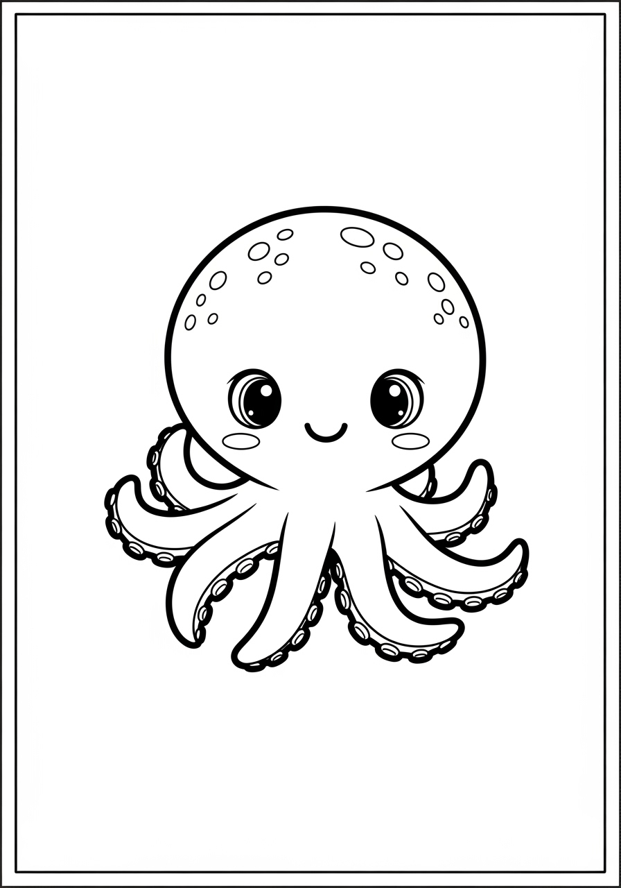 Desenho de Polvo fofo com oito tentáculos para colorir