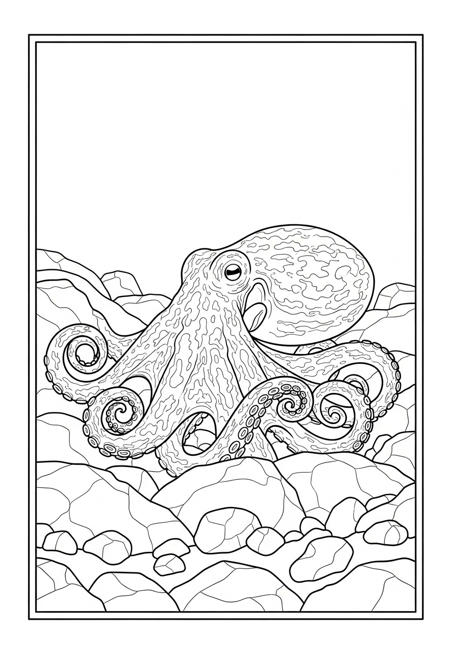 Desenho de Polvo entre rochas para colorir
