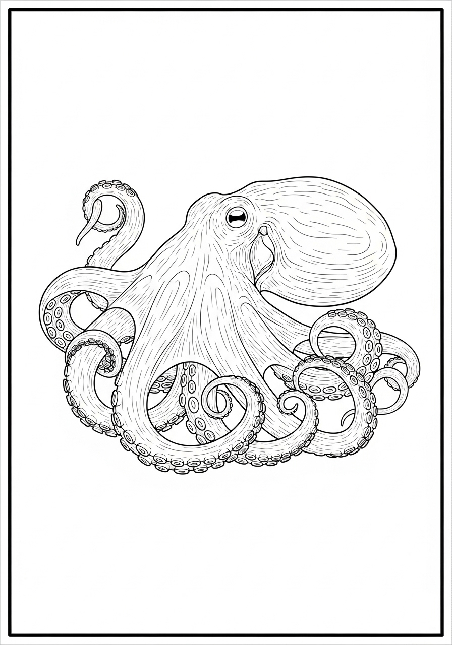 Desenho de Polvo detalhado com tentáculos para colorir