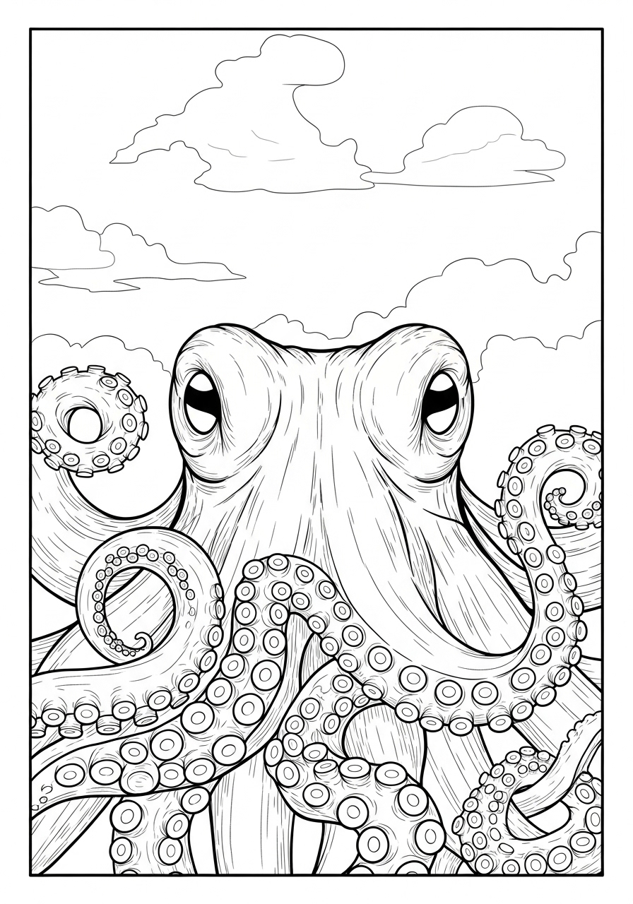 Desenho de Polvo com tentáculos detalhados para colorir