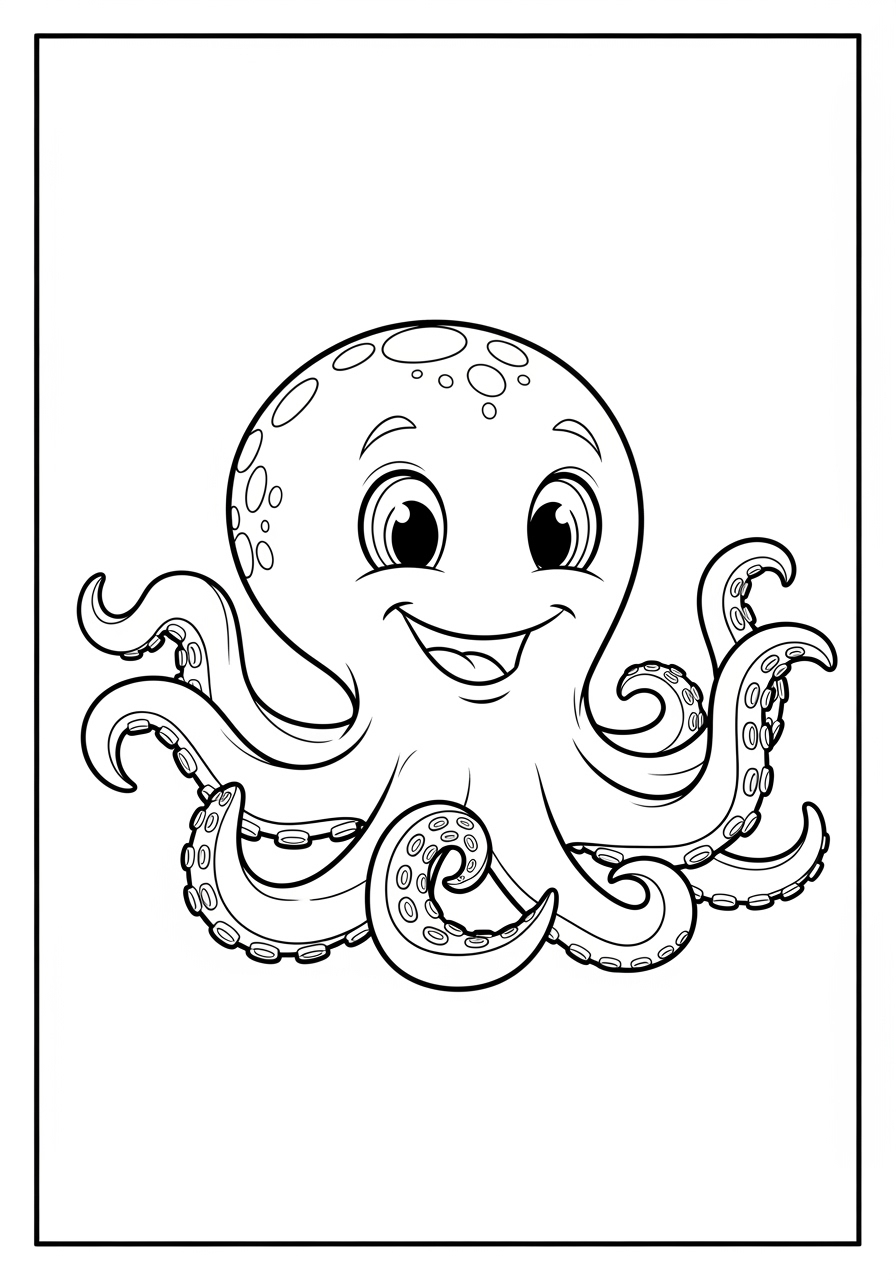 Desenho de Polvo sorridente com tentáculos alegres