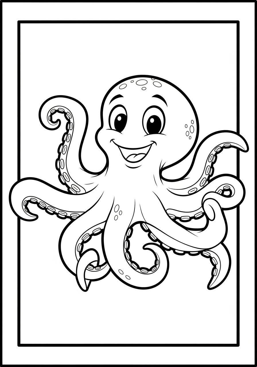 Desenho de Polvo feliz com tentáculos abertos
