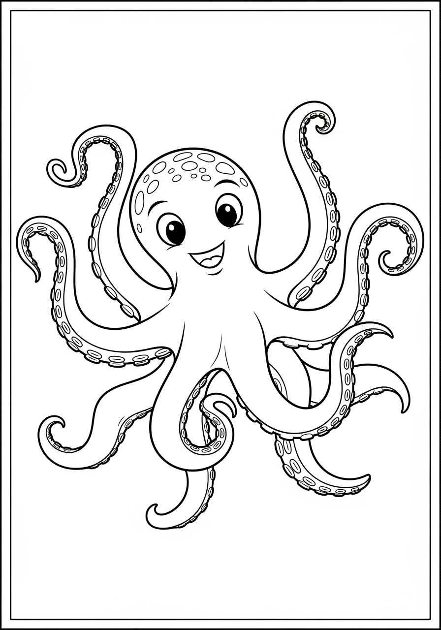 Desenho de Polvo feliz com tentáculos abertos para colorir