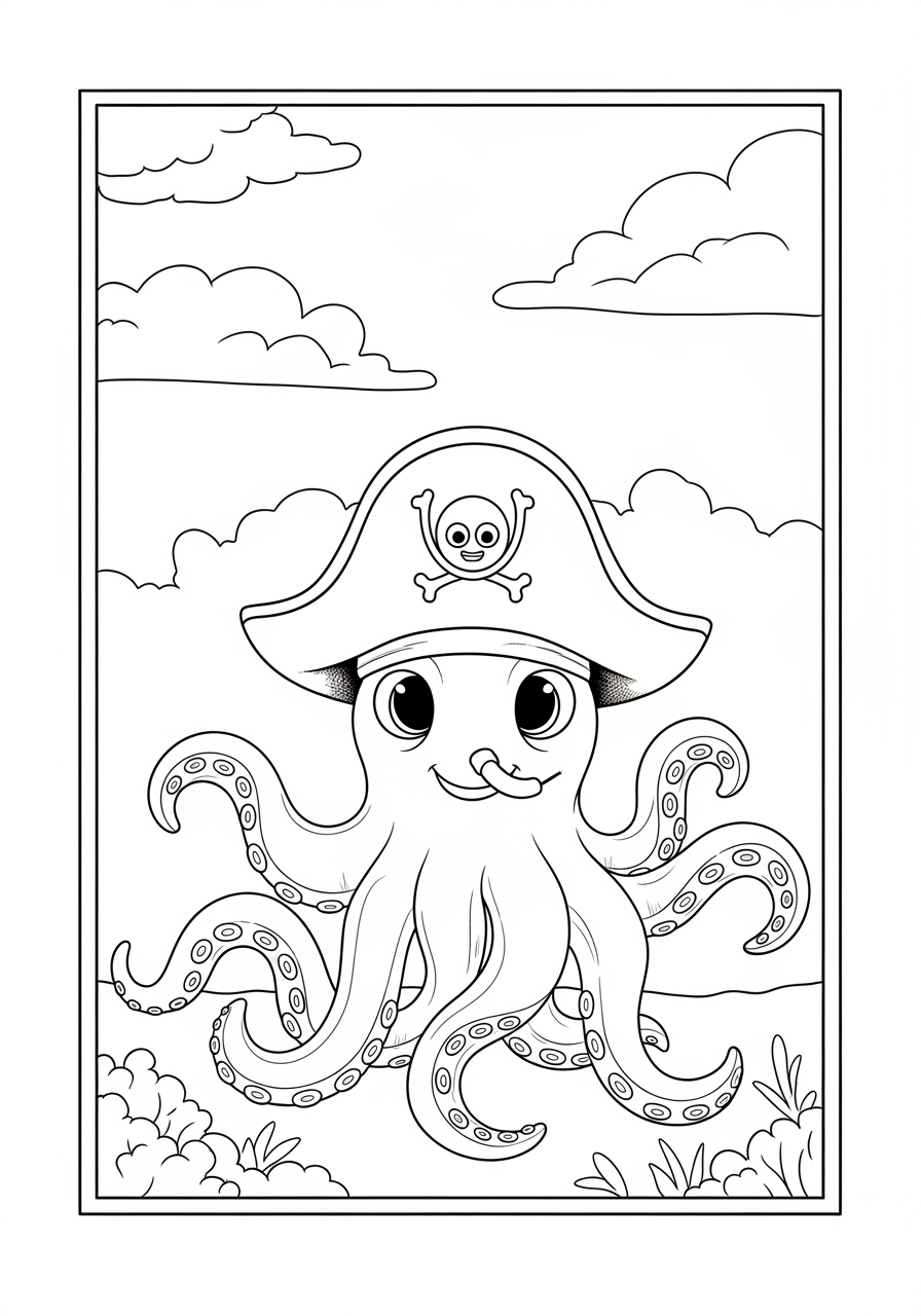 Desenho de Polvo pirata para colorir e se divertir