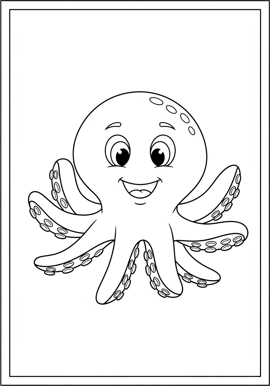 Desenho de Polvo feliz com tentáculos levantados
