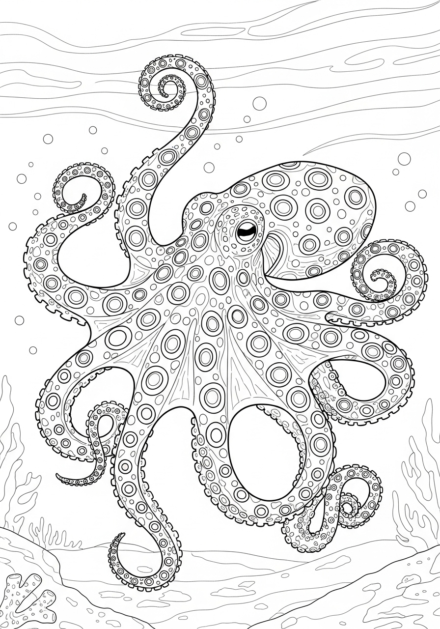 Desenho de Polvo com padrão circular para colorir
