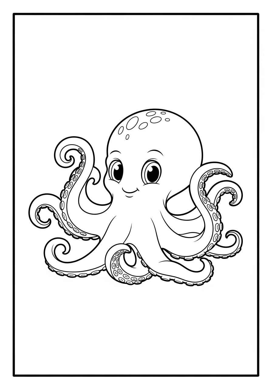 Desenho de Polvo fofo com tentáculos para colorir