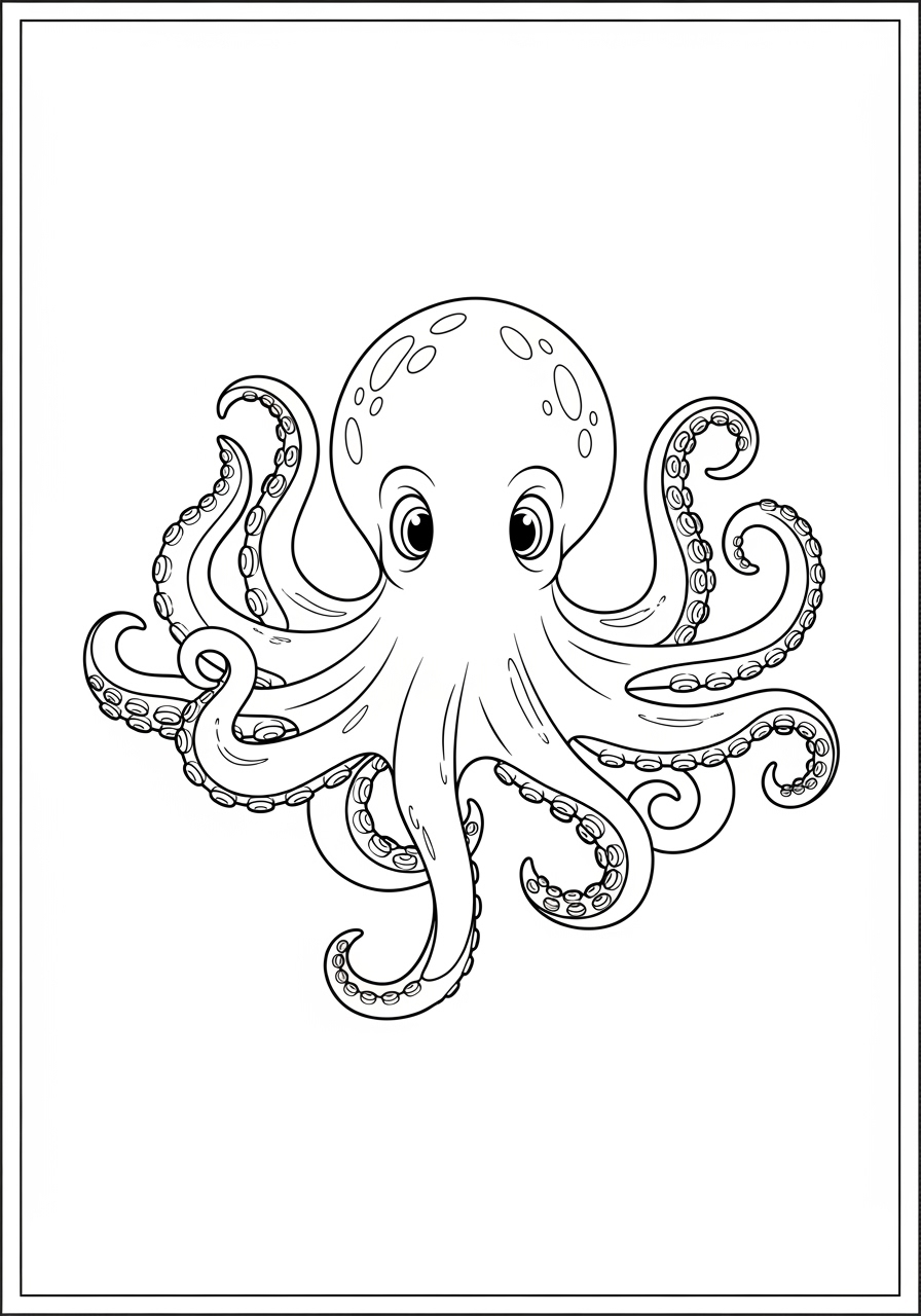 Desenho de Polvo com tentáculos detalhados para colorir