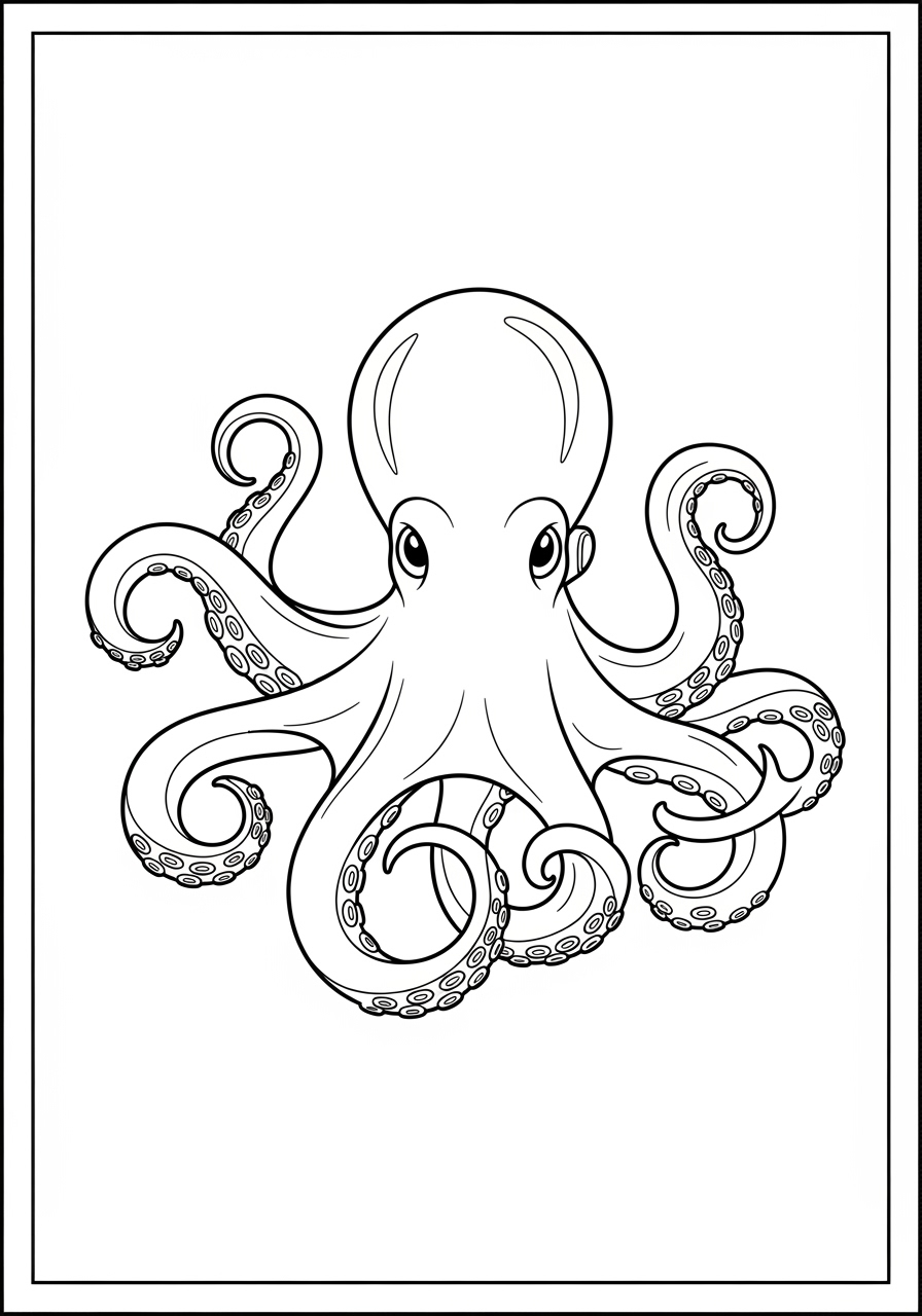 Desenho de Polvo com tentáculos enrolados para colorir