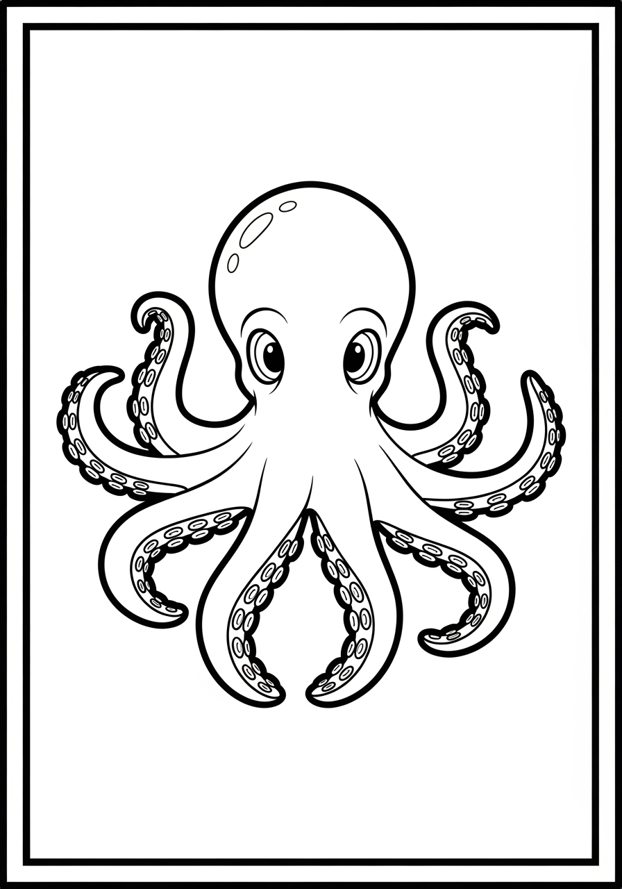 Desenho de Polvo fofinho com tentáculos abertos