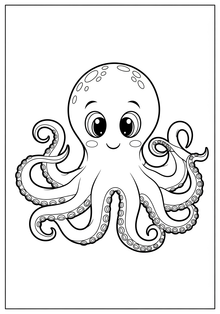 Desenho de Polvo sorrindo com tentáculos curvados