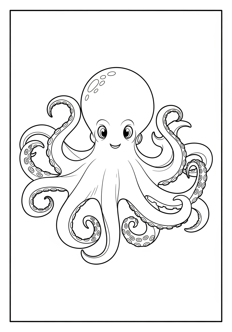 Desenho de Polvo feliz com tentáculos enrolando