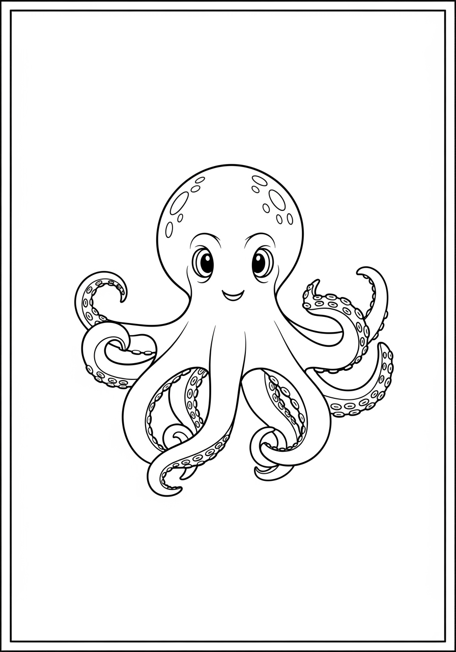 Desenho de Polvo sorridente com tentáculos abertos