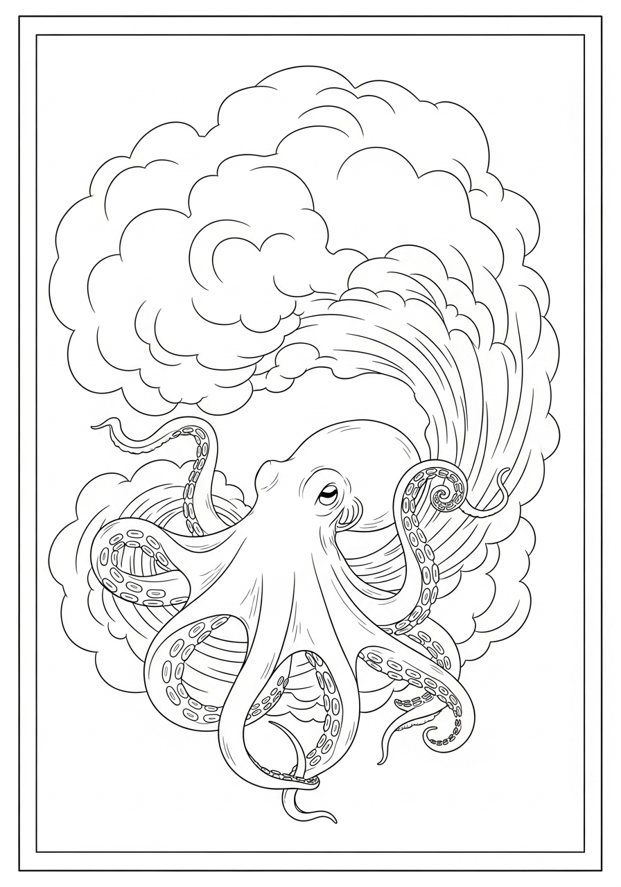 Desenho de Polvo com tentáculos enrolados para colorir