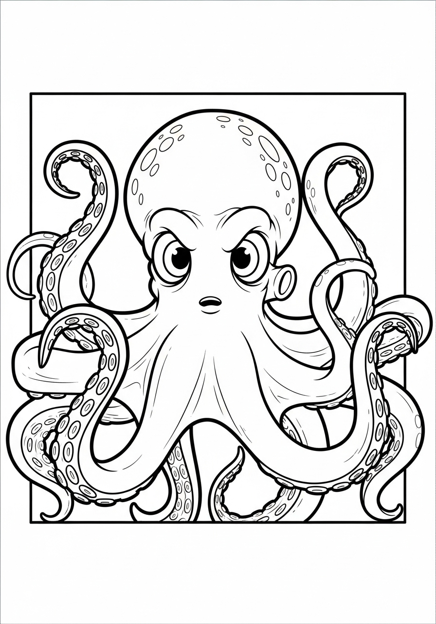 Desenho de Polvo com tentáculos detalhados para colorir