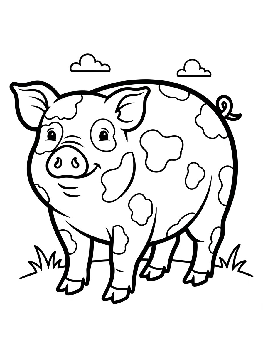 Desenho de Porco Fofinho e Colorido para colorir