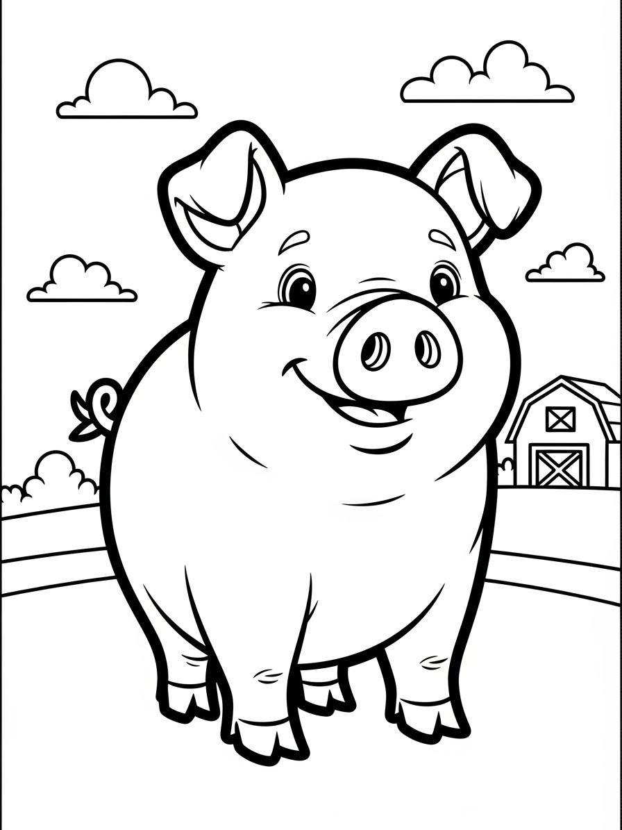 Desenho de Porco Simples e Fofo para colorir