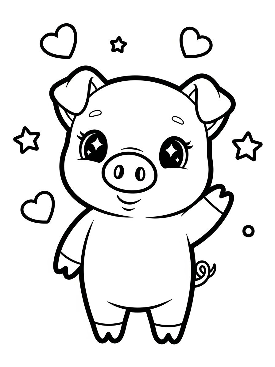 Desenho de Porco Fofa com Corações para colorir