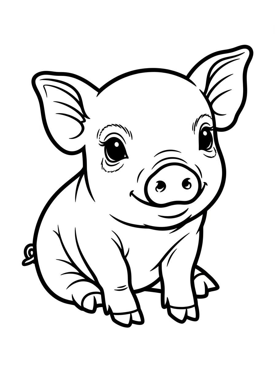 Desenho de Porco Simples e Fofo para colorir