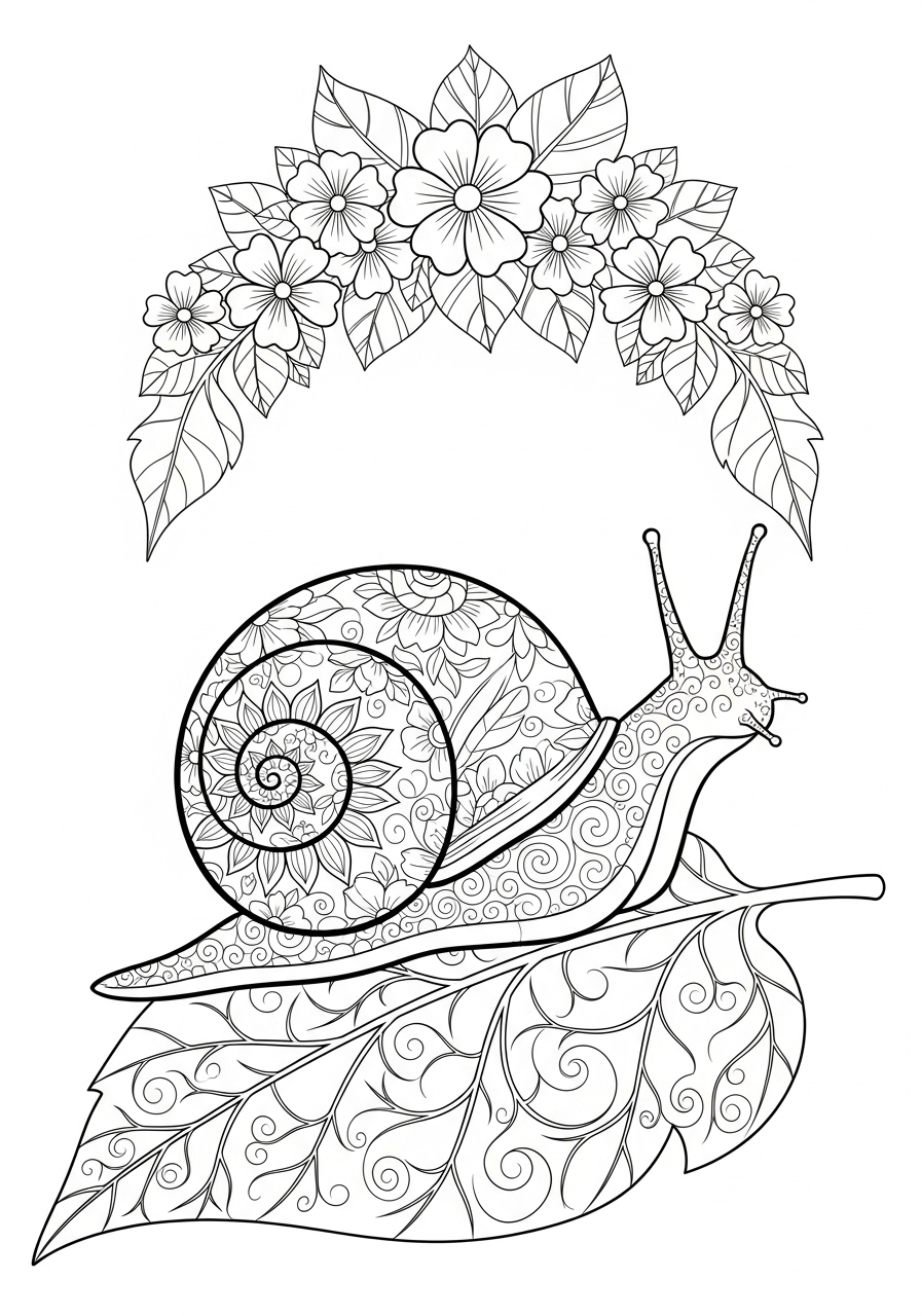 Desenho de Primavera de caracol sobre folha decorativa
