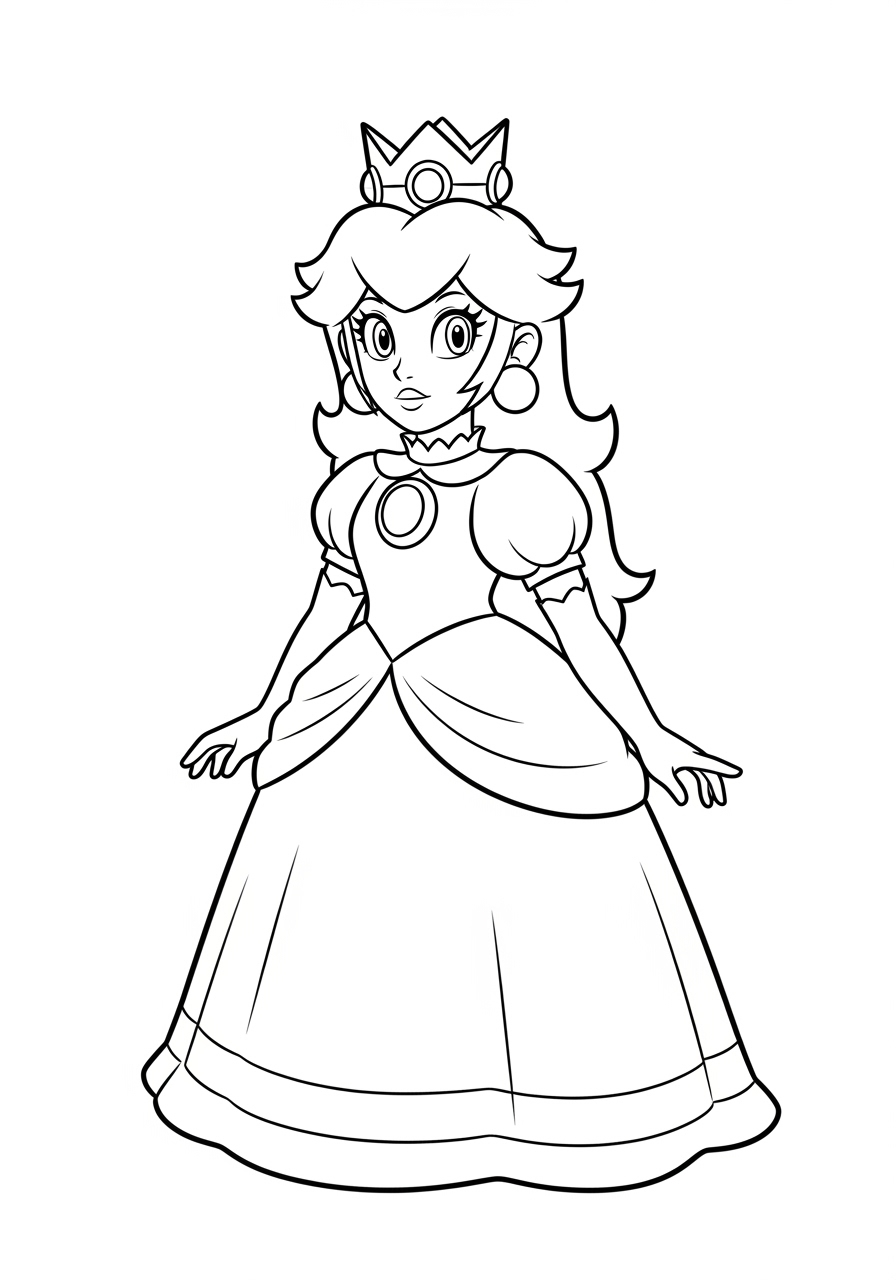 Desenho da Princesa Peach em vestido longo para colorir