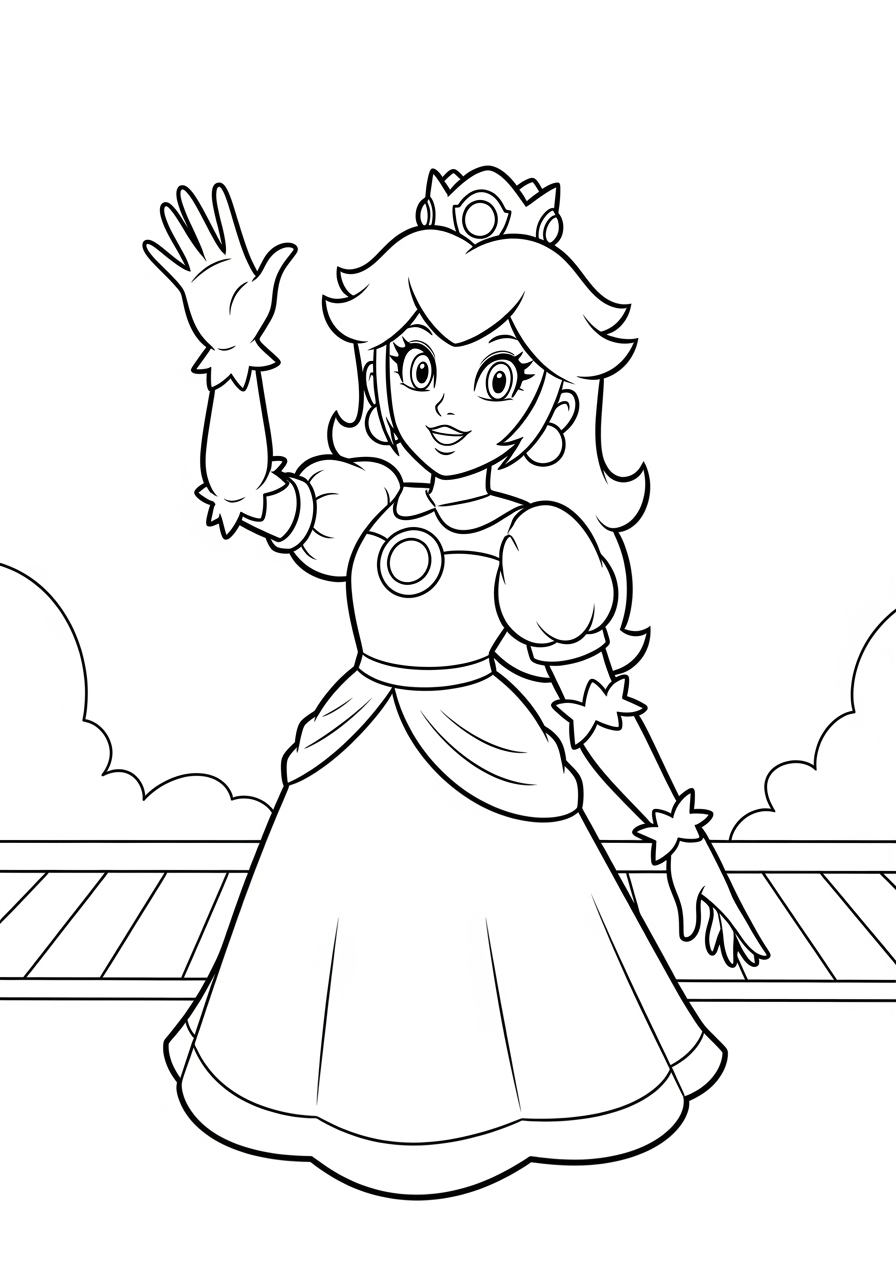 Desenho da Princesa Peach acenando para colorir