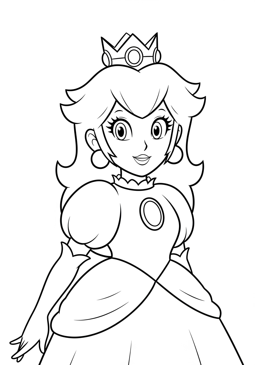 Desenho da Princesa Peach com vestido e coroa para colorir