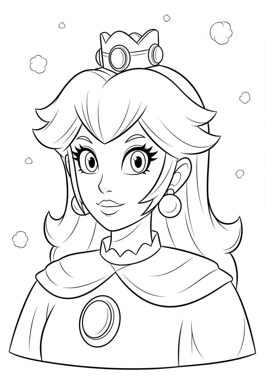 Desenho da Princesa Peach com coroa preparada para colorir