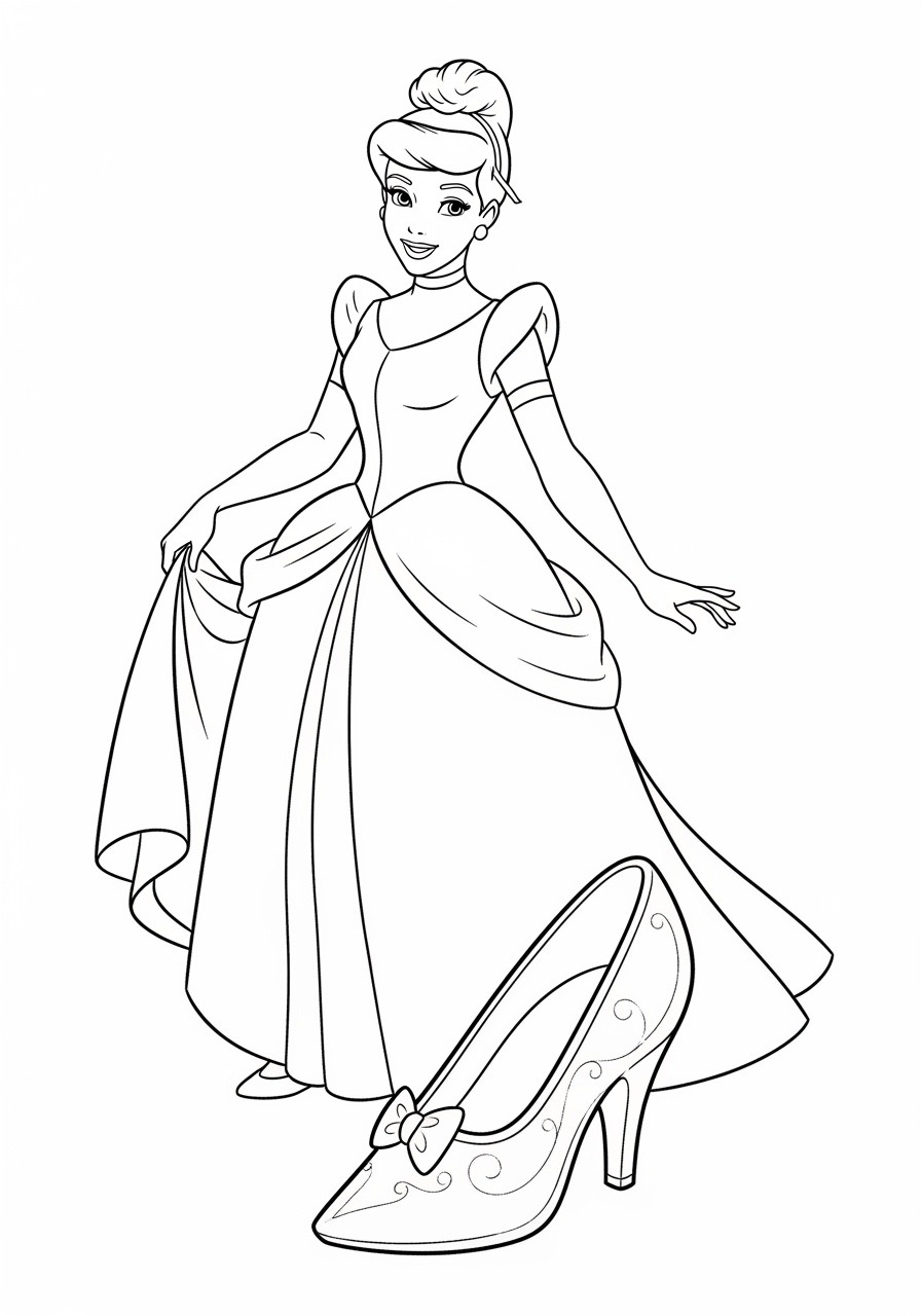 Desenho da Princesa da Disney Cinderela com sapato para colorir