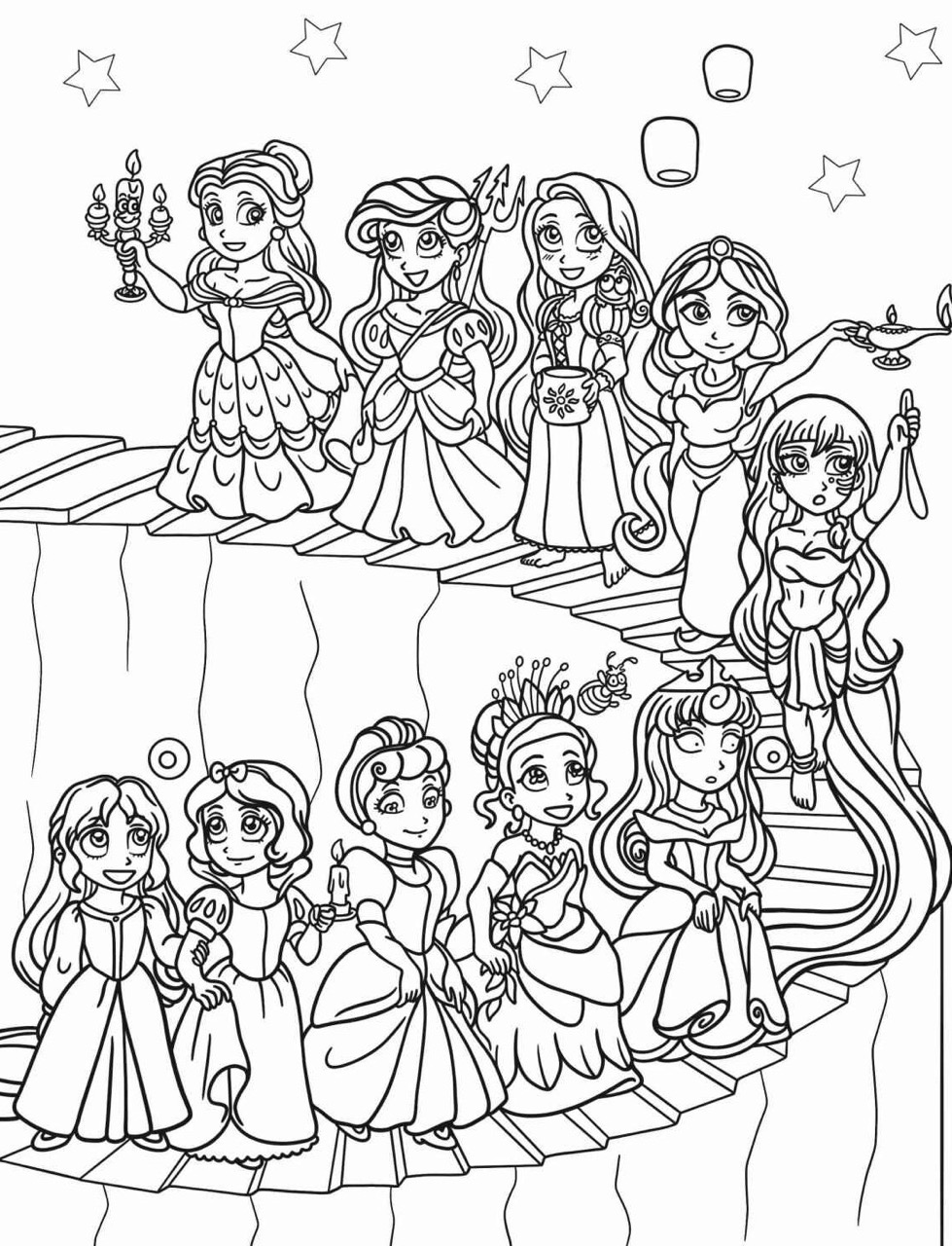 Desenho das Princesas da Disney reunidas para colorir