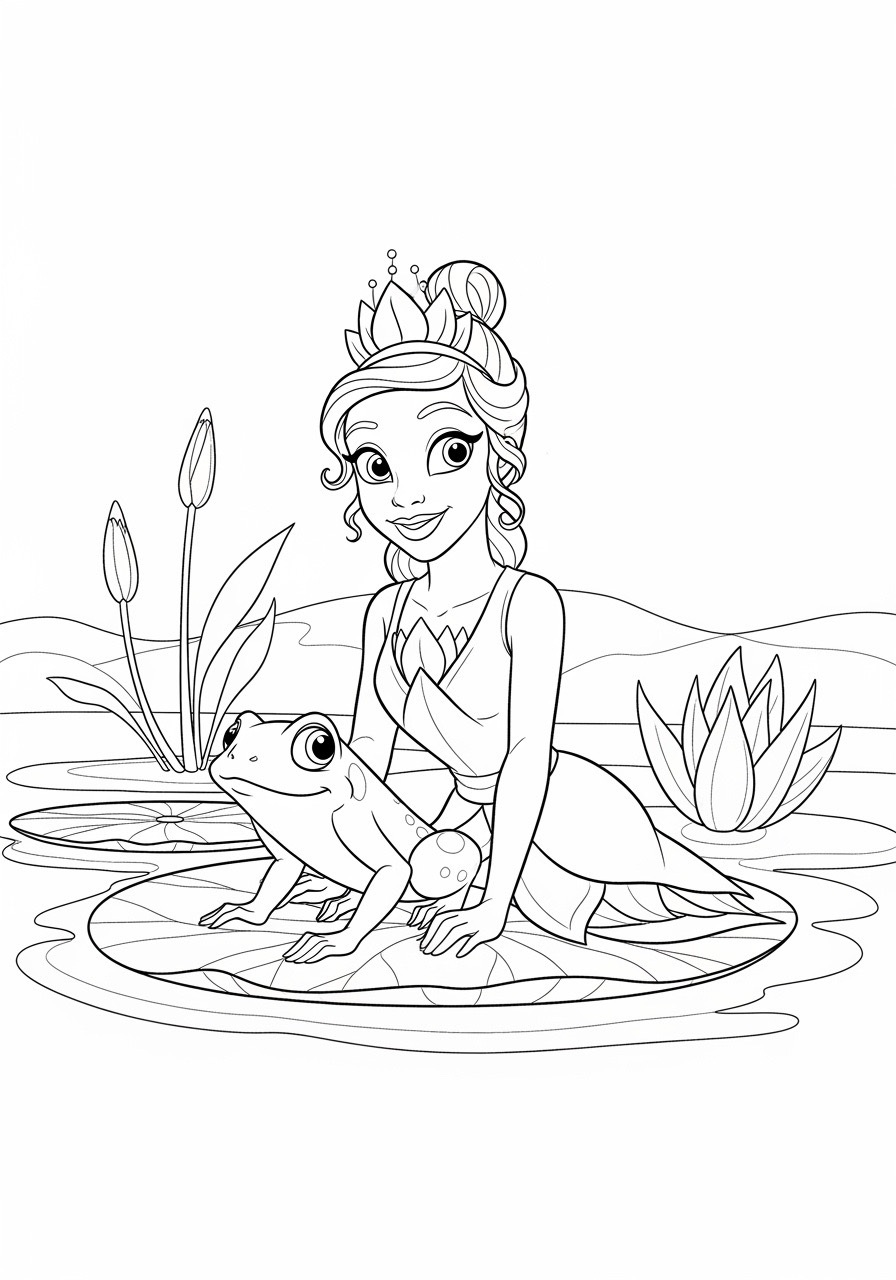 Desenho da Princesa da Disney Ariel com sapo para colorir