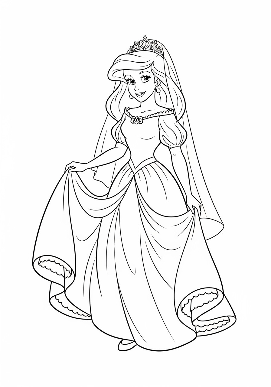 Desenho da Princesa da Disney Ariel com vestido para colorir