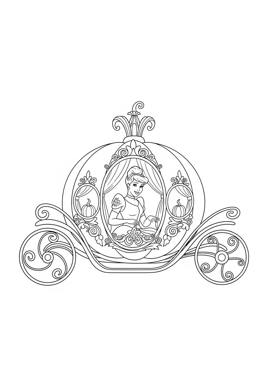 Desenho da Princesa da Disney Cinderela na carruagem para colorir