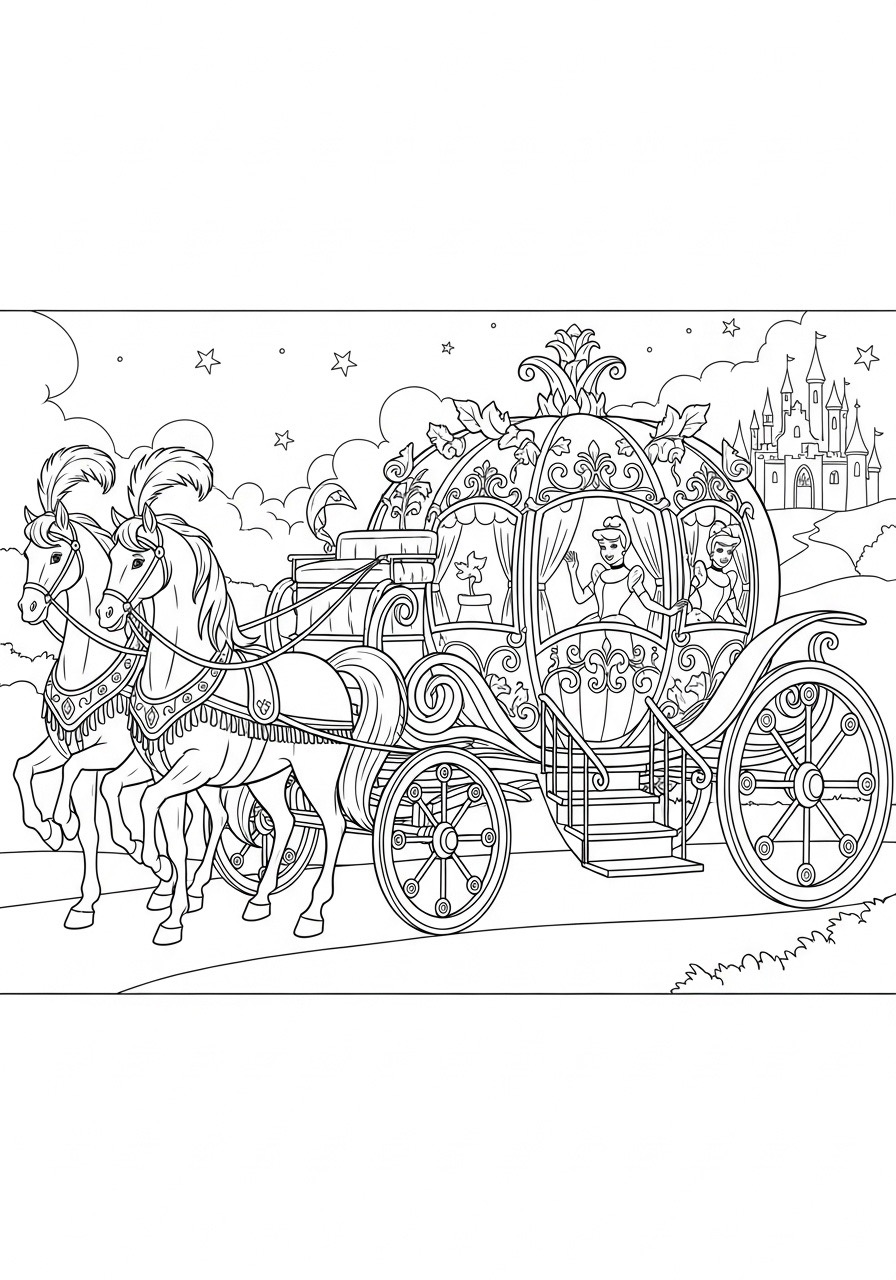 Desenho da carruagem da Princesa Cinderela para colorir
