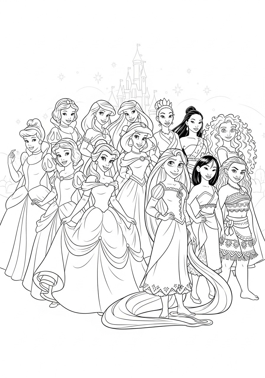 Desenho das Princesas da Disney para colorir e imprimir