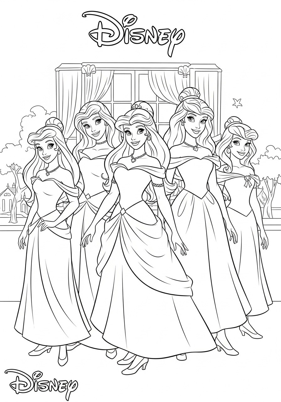 Desenho das Princesas da Disney para Colorir incluindo Ariel e Elsa