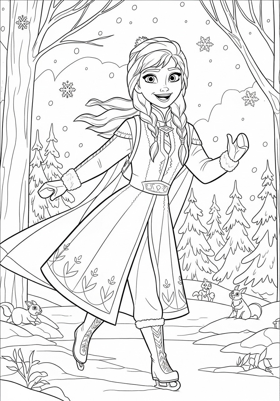 Desenho da Princesa da Disney Elsa patinando para colorir