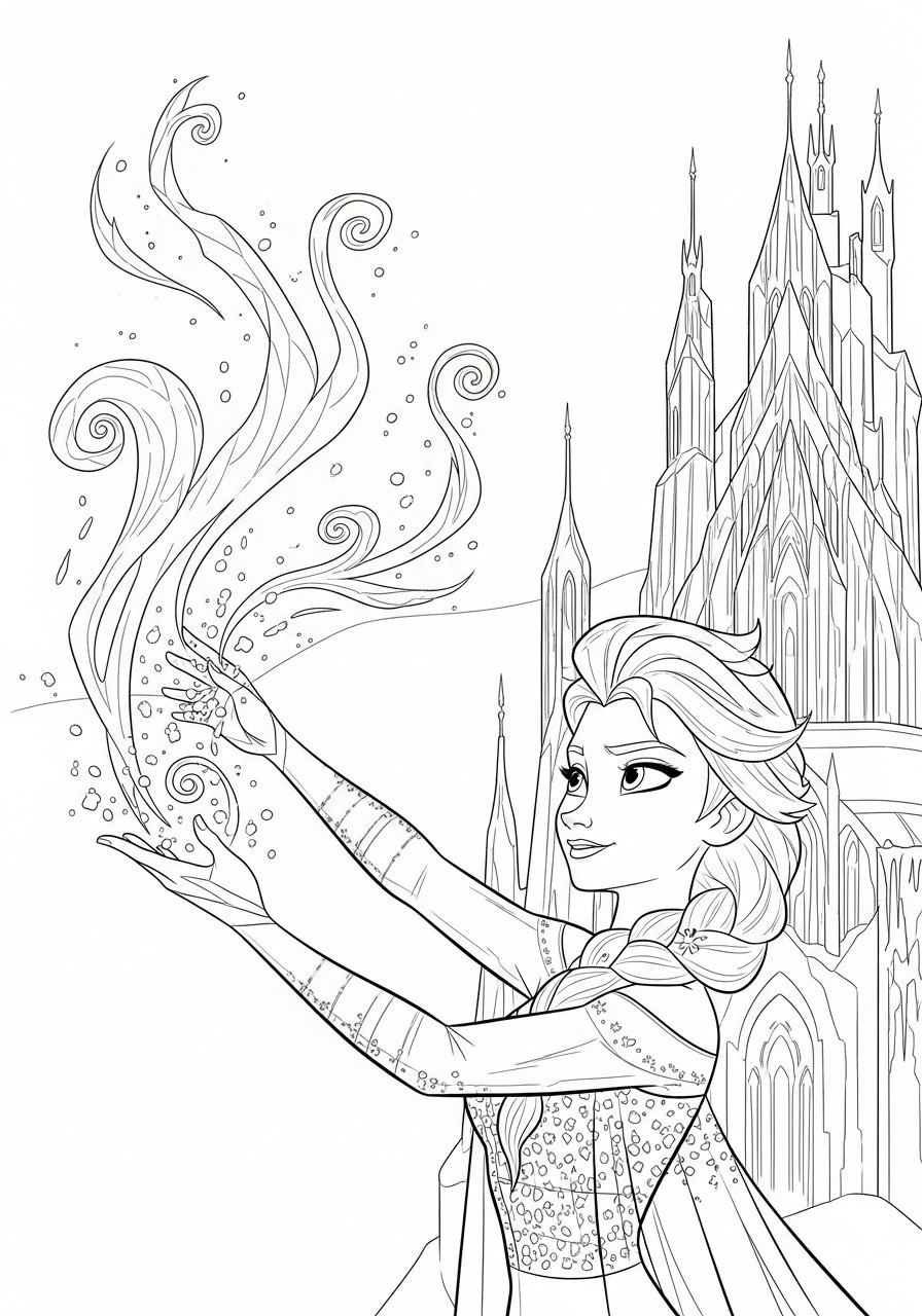 Desenho da Princesa da Disney Elsa usando seus poderes para colorir