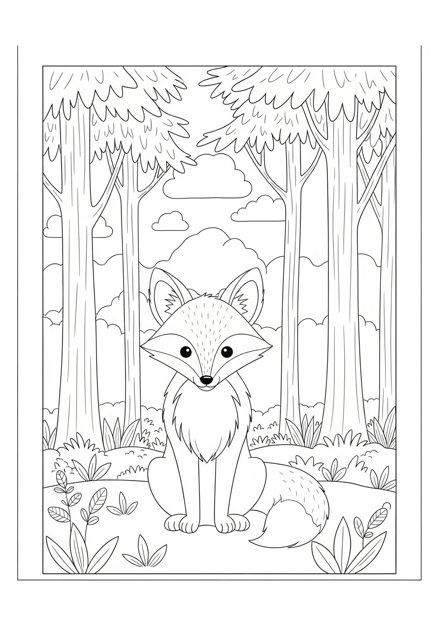 Desenho de Raposa Realista em Floresta para colorir
