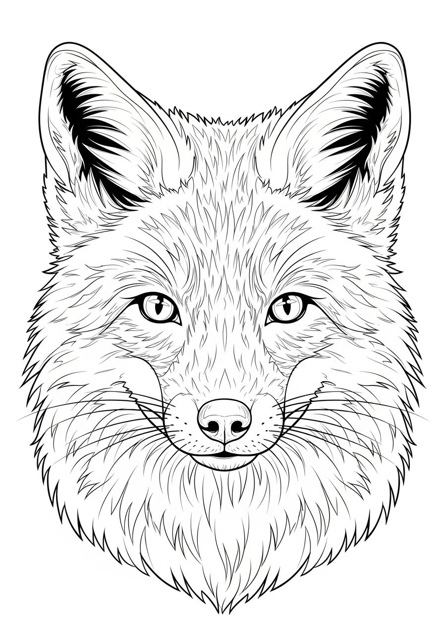 Desenho de Raposa Realista com Traços Finos para Colorir