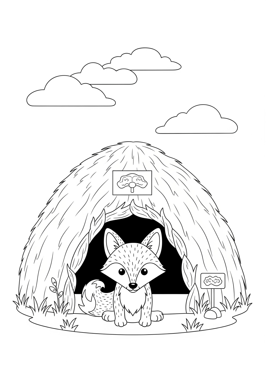 Desenho de Raposa Realista em sua toca para colorir