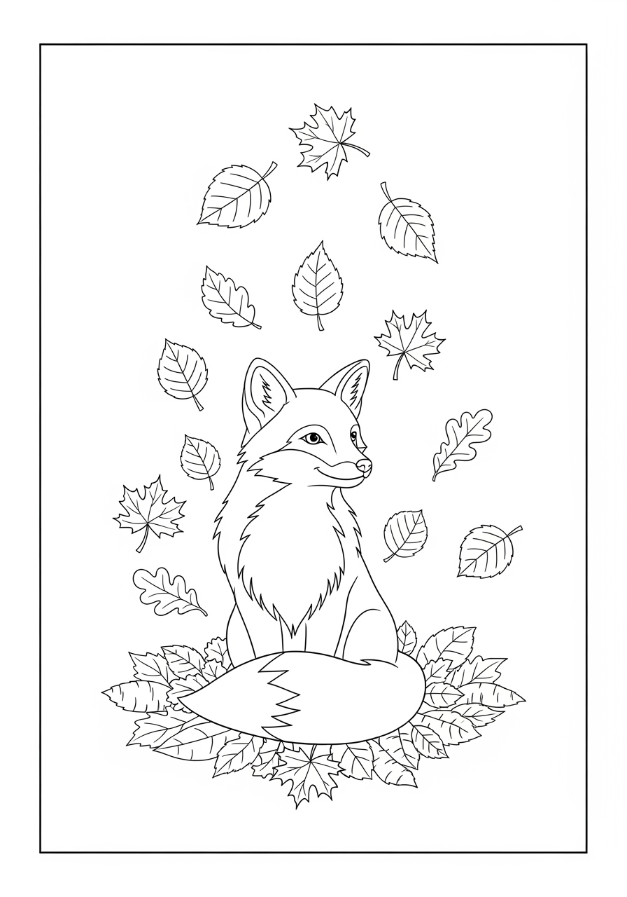 Desenho de Raposa Realista com Folhas para colorir