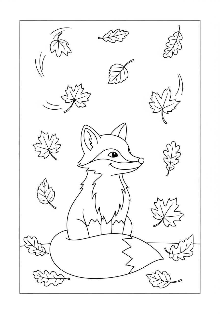 Desenho de Raposa Simples com Folhas para colorir